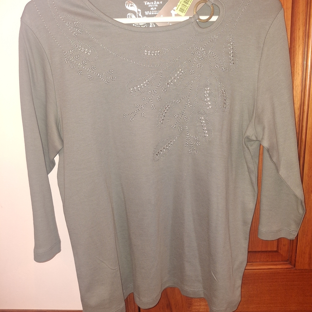 TanJay Gray 3/4 Sleeve Blouse